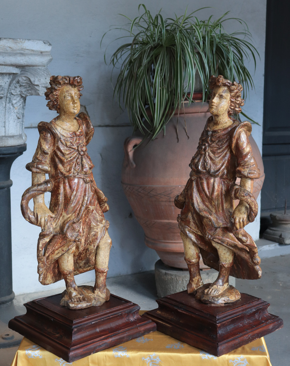 Paire d'anges polychromes, Toscane, 16e siècle