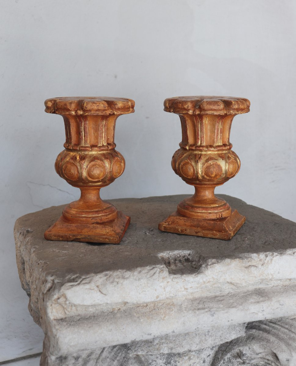 Pair Of Gilded Easter Vases, Tuscany, 18th Century-photo-2