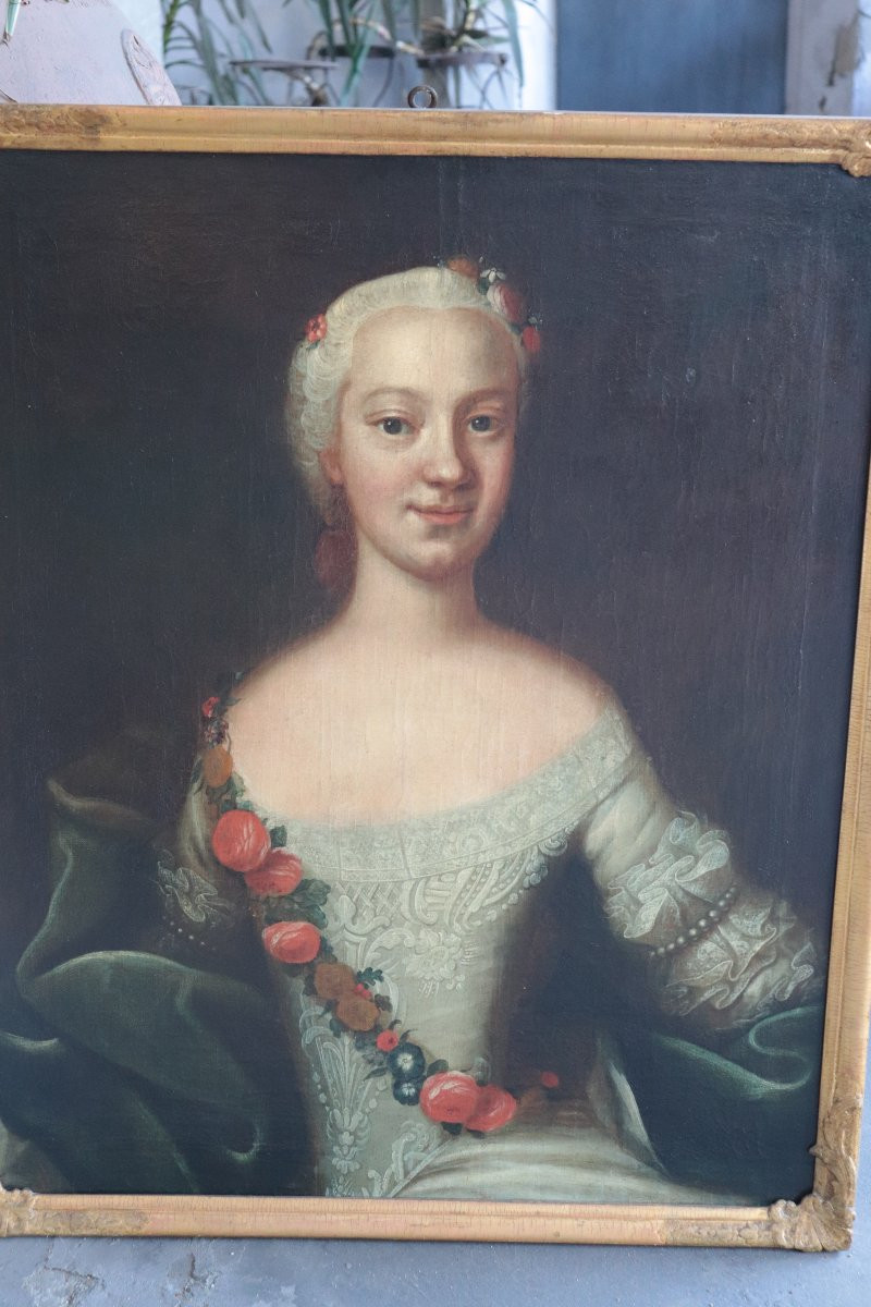Peinture ancienne : Portrait de dame, Autriche, 18e siècle-photo-4