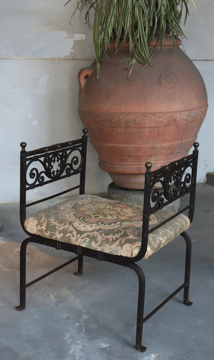 Tabouret en fer forgé, Toscane, XIXe siècle-photo-2