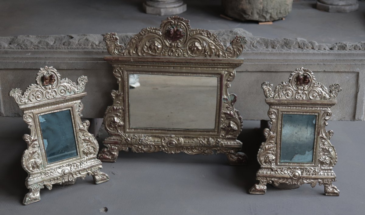 3 miroirs argentés, Toscane, XVIIIe siècle-photo-2