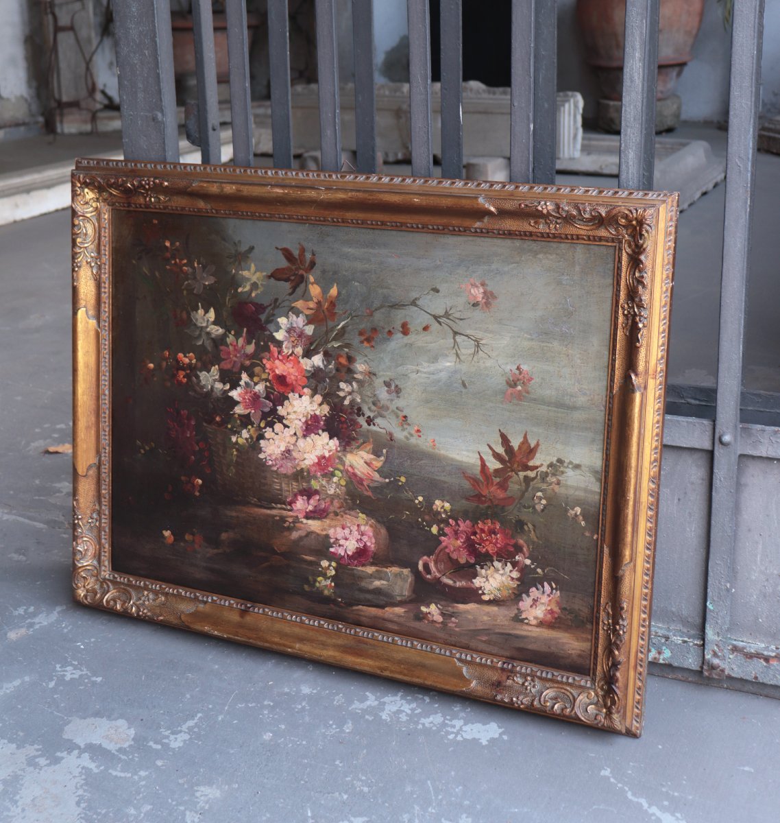 Antique Painting: Still Life With Flowers, 18th Century-photo-2