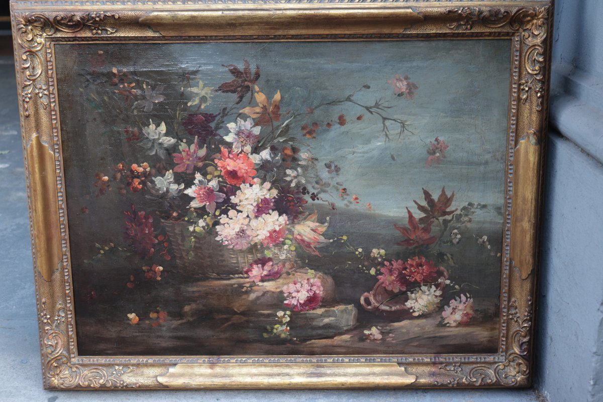 Antique Painting: Still Life With Flowers, 18th Century-photo-3