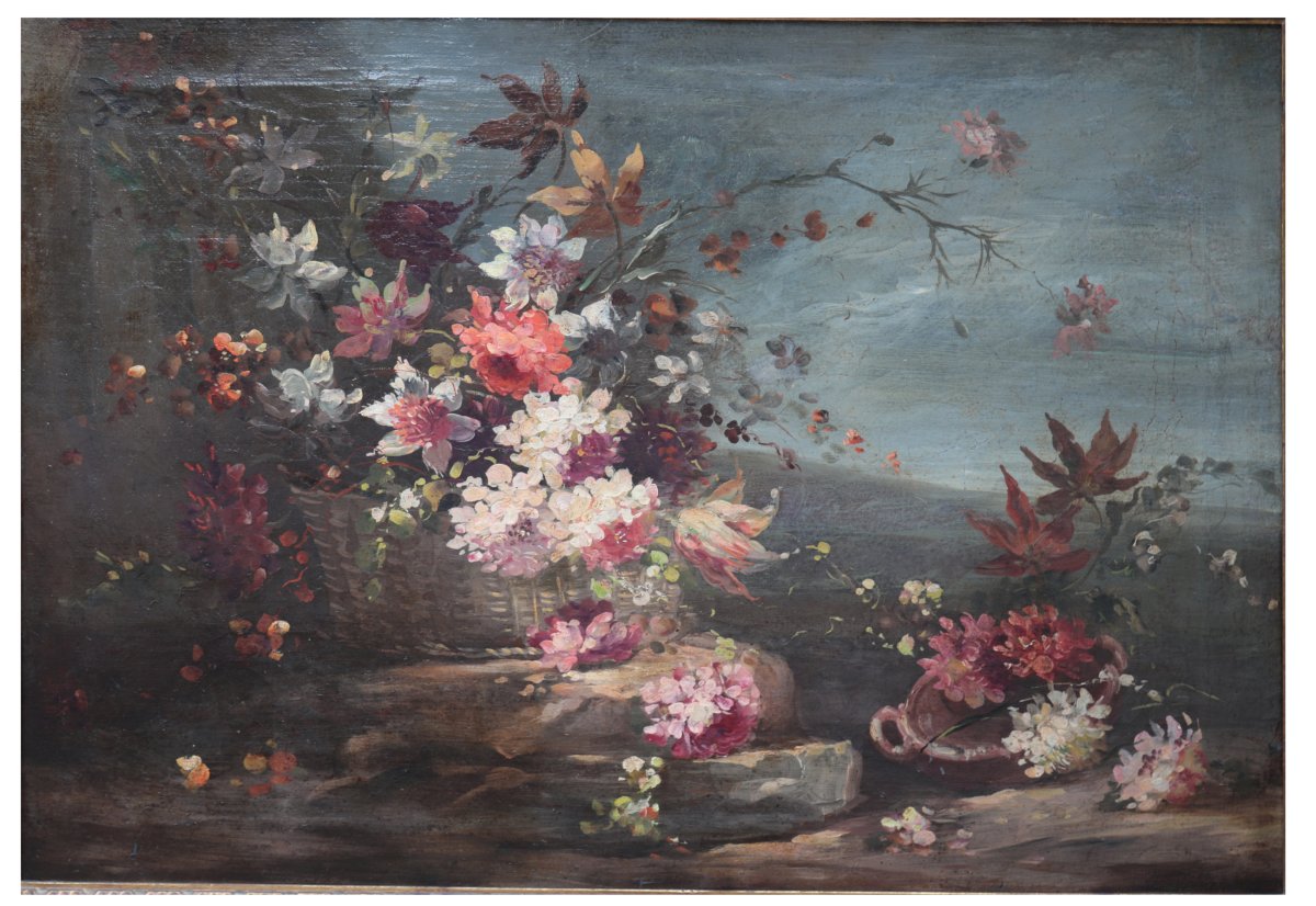 Antique Painting: Still Life With Flowers, 18th Century-photo-4