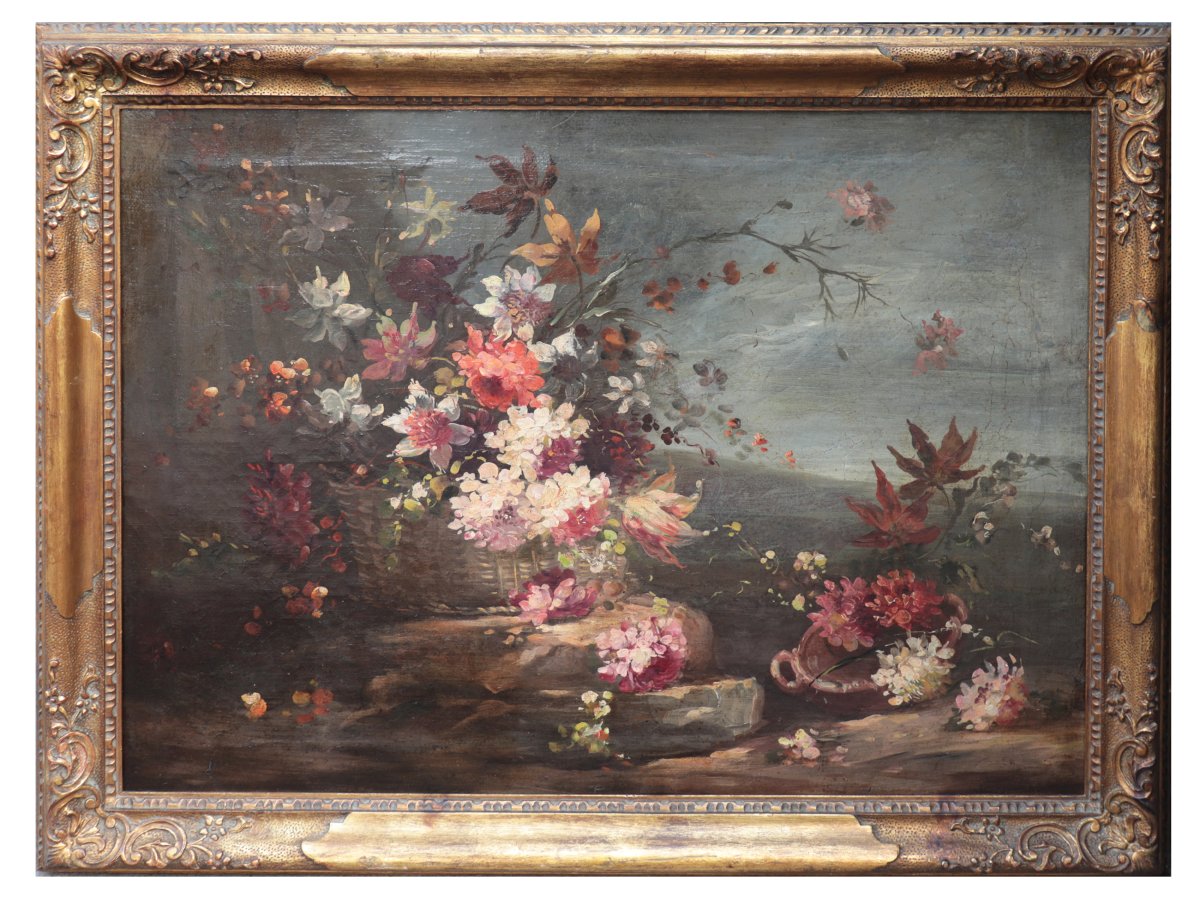 Antique Painting: Still Life With Flowers, 18th Century