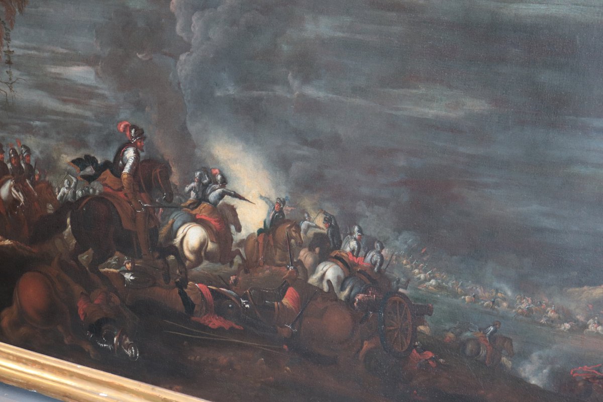 Antique Painting: Night Battle, Italy, 17th Century-photo-4