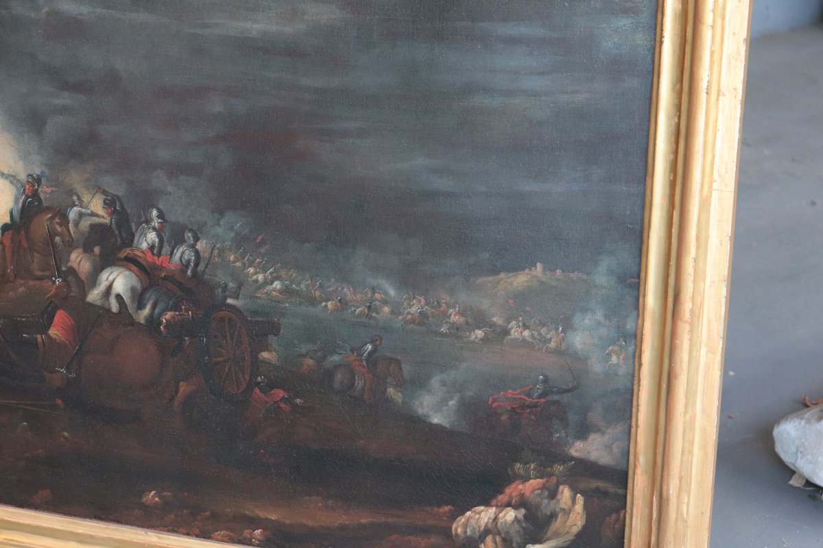 Antique Painting: Night Battle, Italy, 17th Century-photo-1