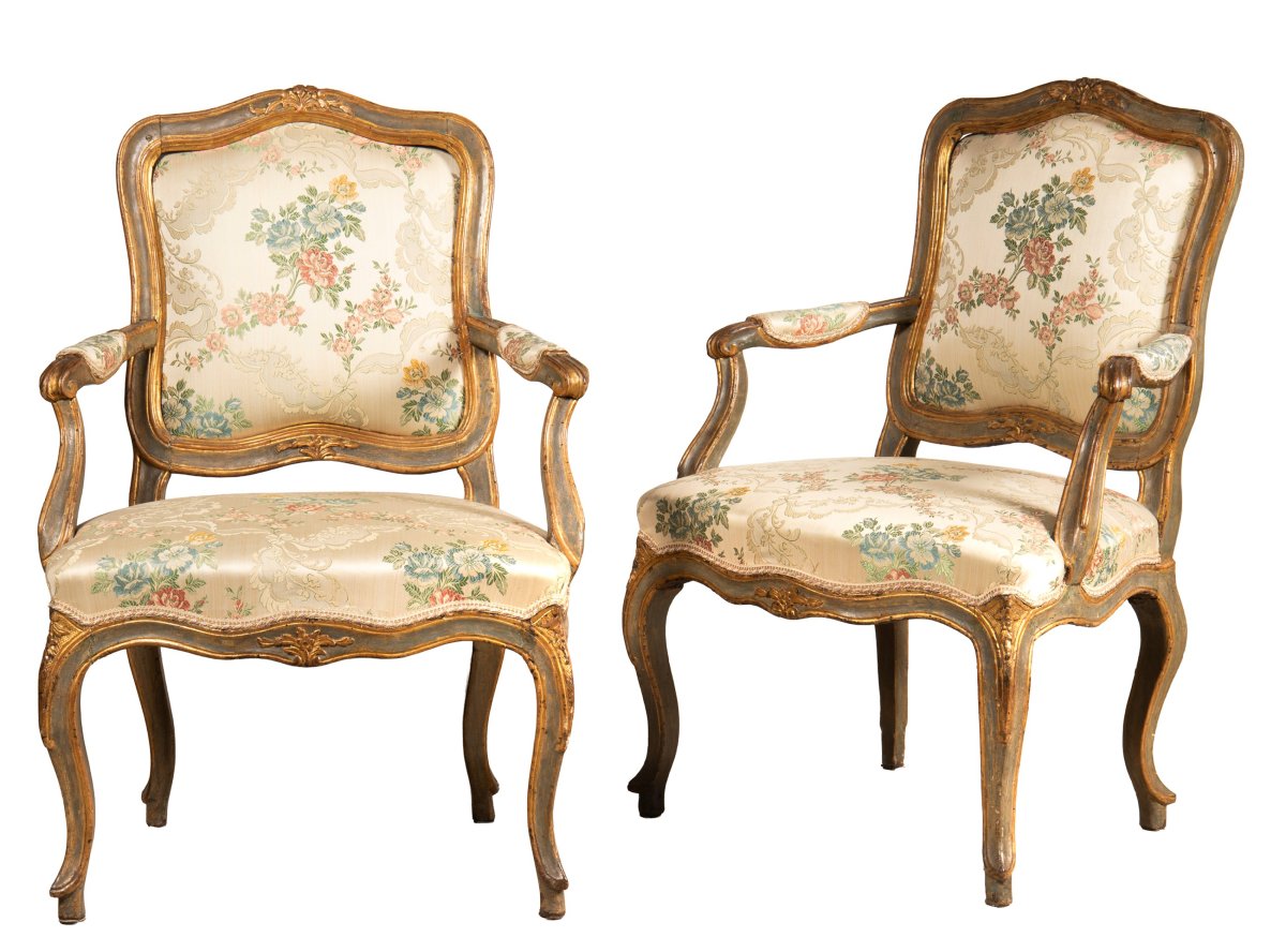 Paire de fauteuils laqués, XVIIIe siècle-photo-2