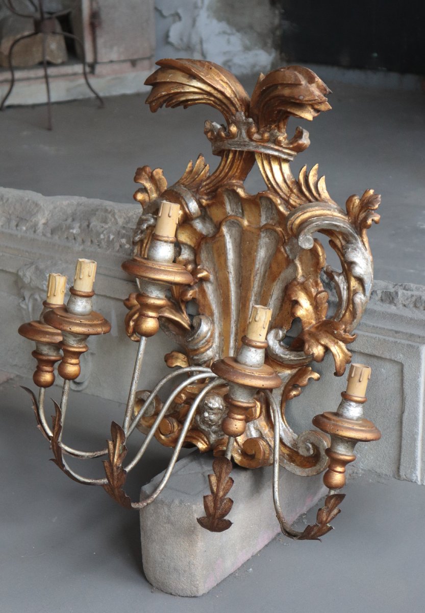 Pair Of Lacquer And Gold Wall Sconces, Tuscany, 18th Century-photo-3
