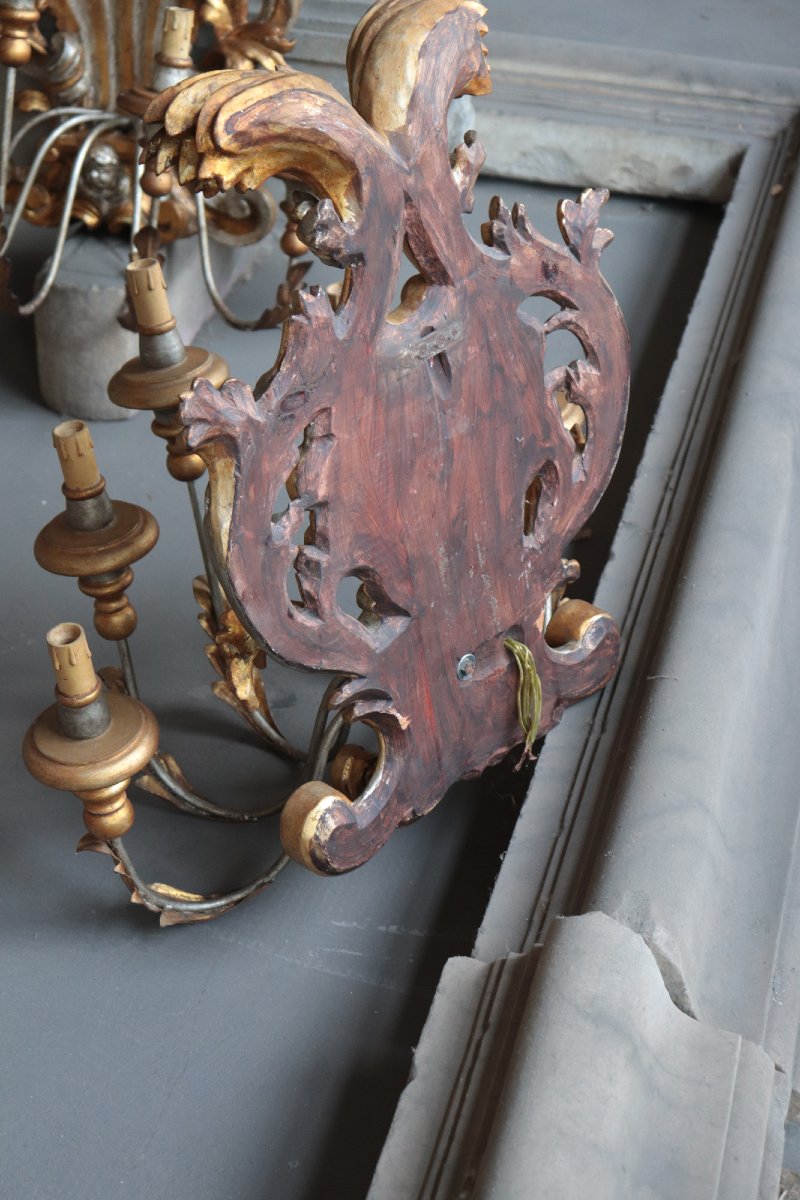Pair Of Lacquer And Gold Wall Sconces, Tuscany, 18th Century-photo-1