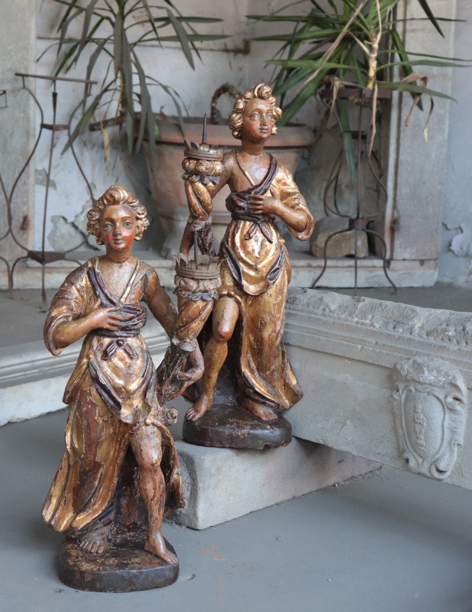 Paire d'anges polychromes, Toscane, XVIIe siècle-photo-2