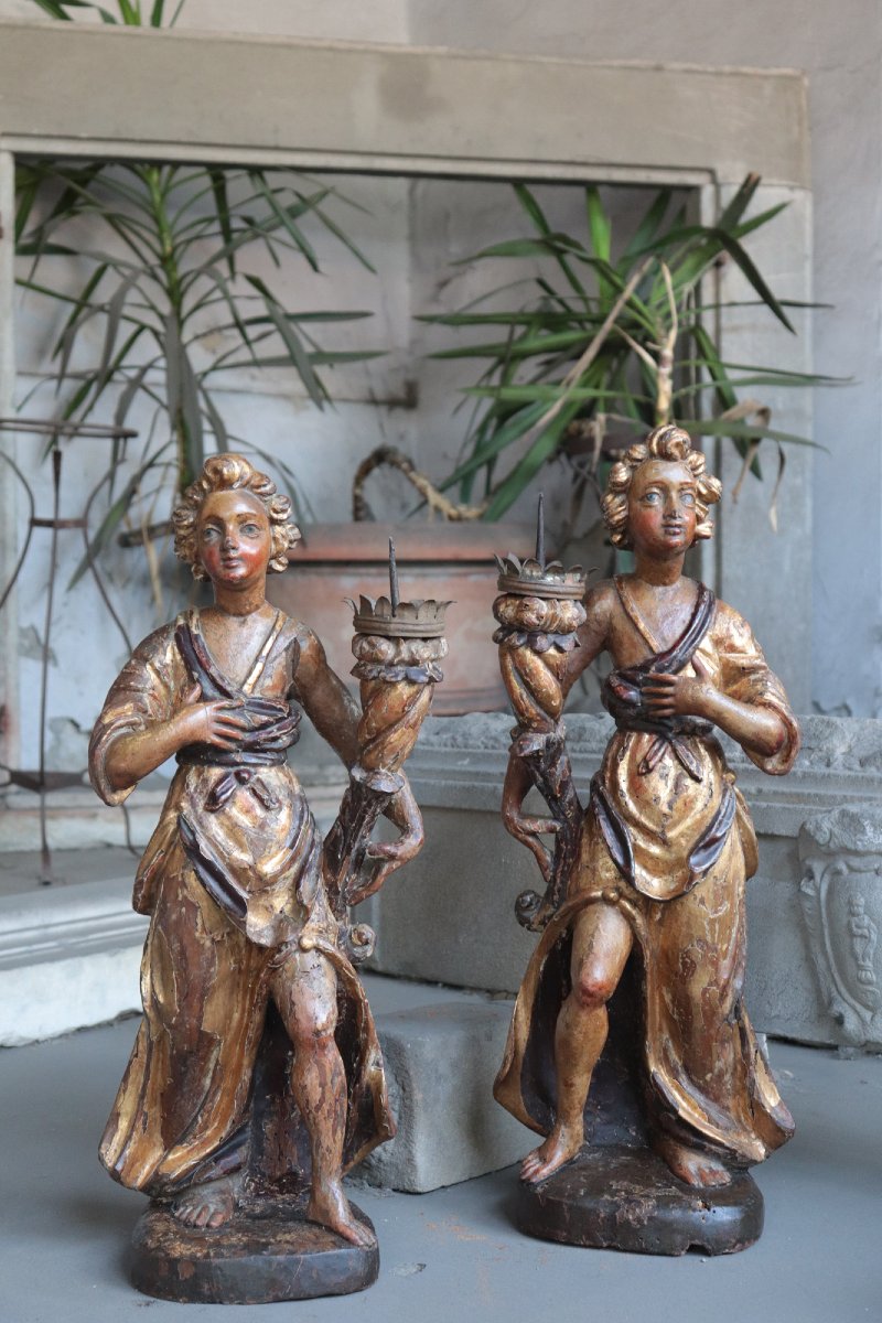 Paire d'anges polychromes, Toscane, XVIIe siècle-photo-3