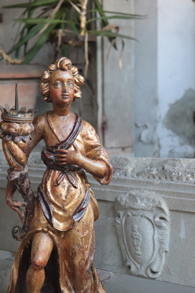 Paire d'anges polychromes, Toscane, XVIIe siècle-photo-4