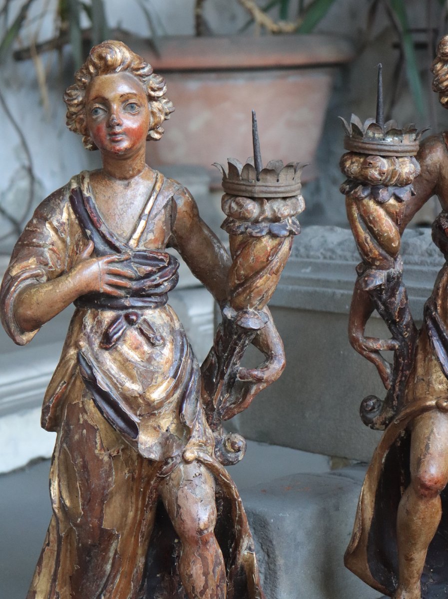 Paire d'anges polychromes, Toscane, XVIIe siècle-photo-1