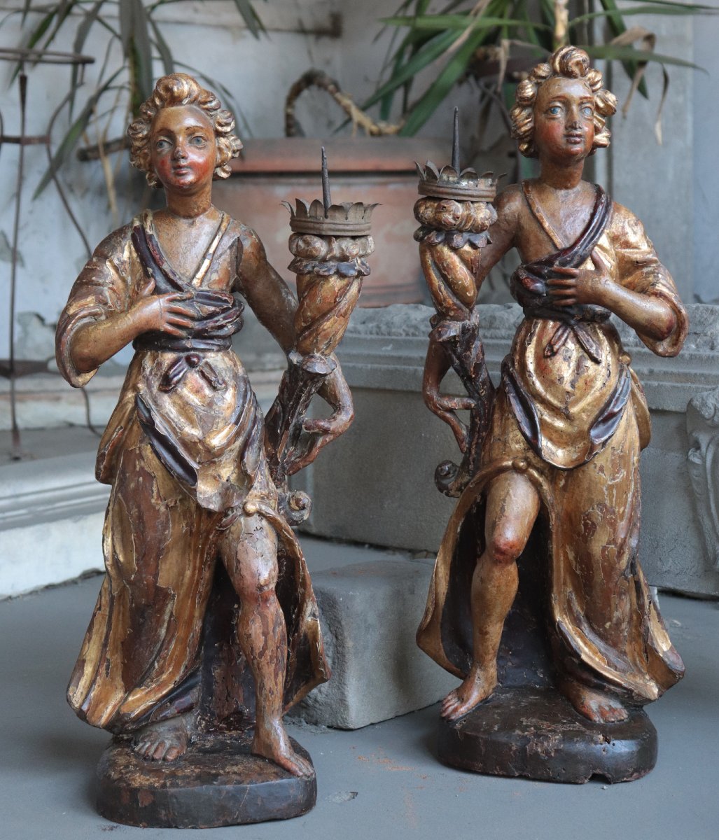 Paire d'anges polychromes, Toscane, XVIIe siècle