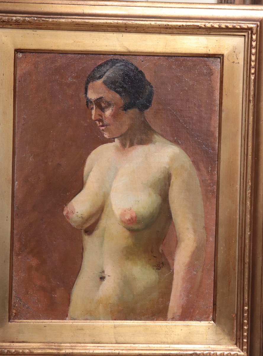 Peinture à l'huile : Nu féminin, XXe siècle-photo-2
