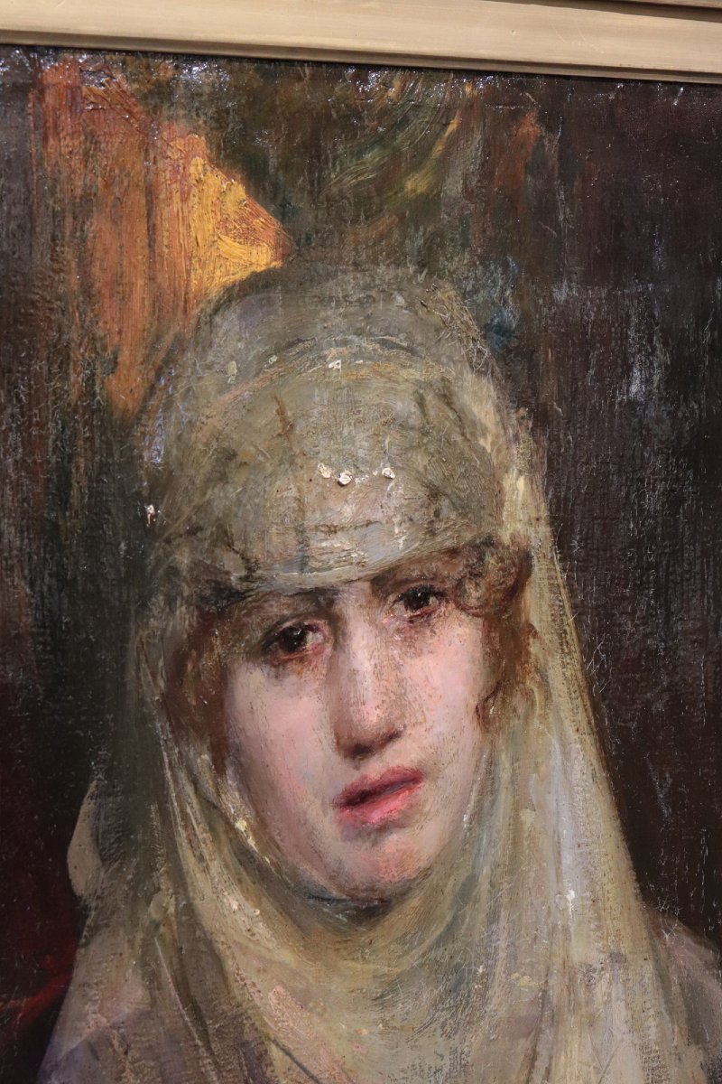 Peinture à l'huile : Portrait de dame, Italie, XIXe siècle-photo-4