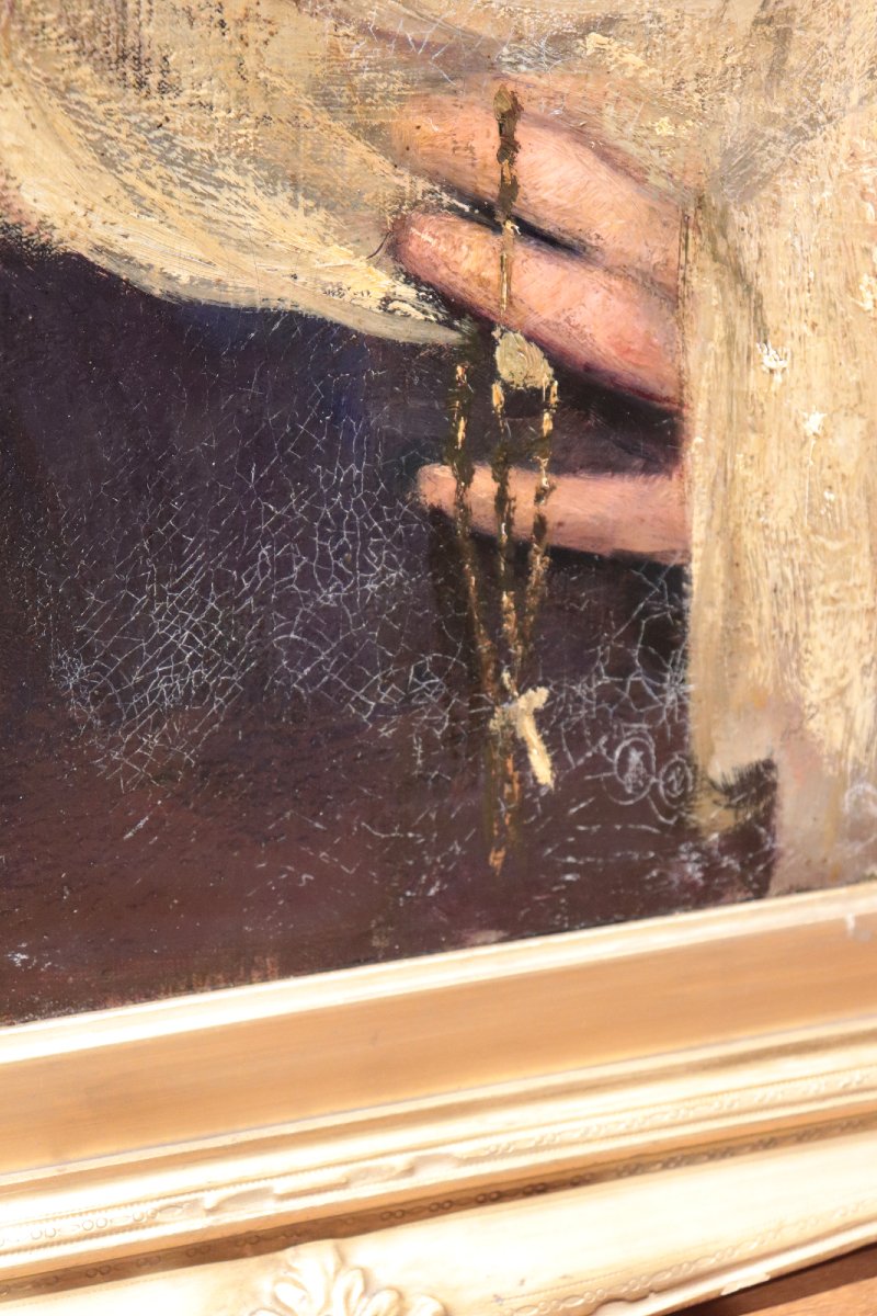 Peinture à l'huile : Portrait de dame, Italie, XIXe siècle-photo-2