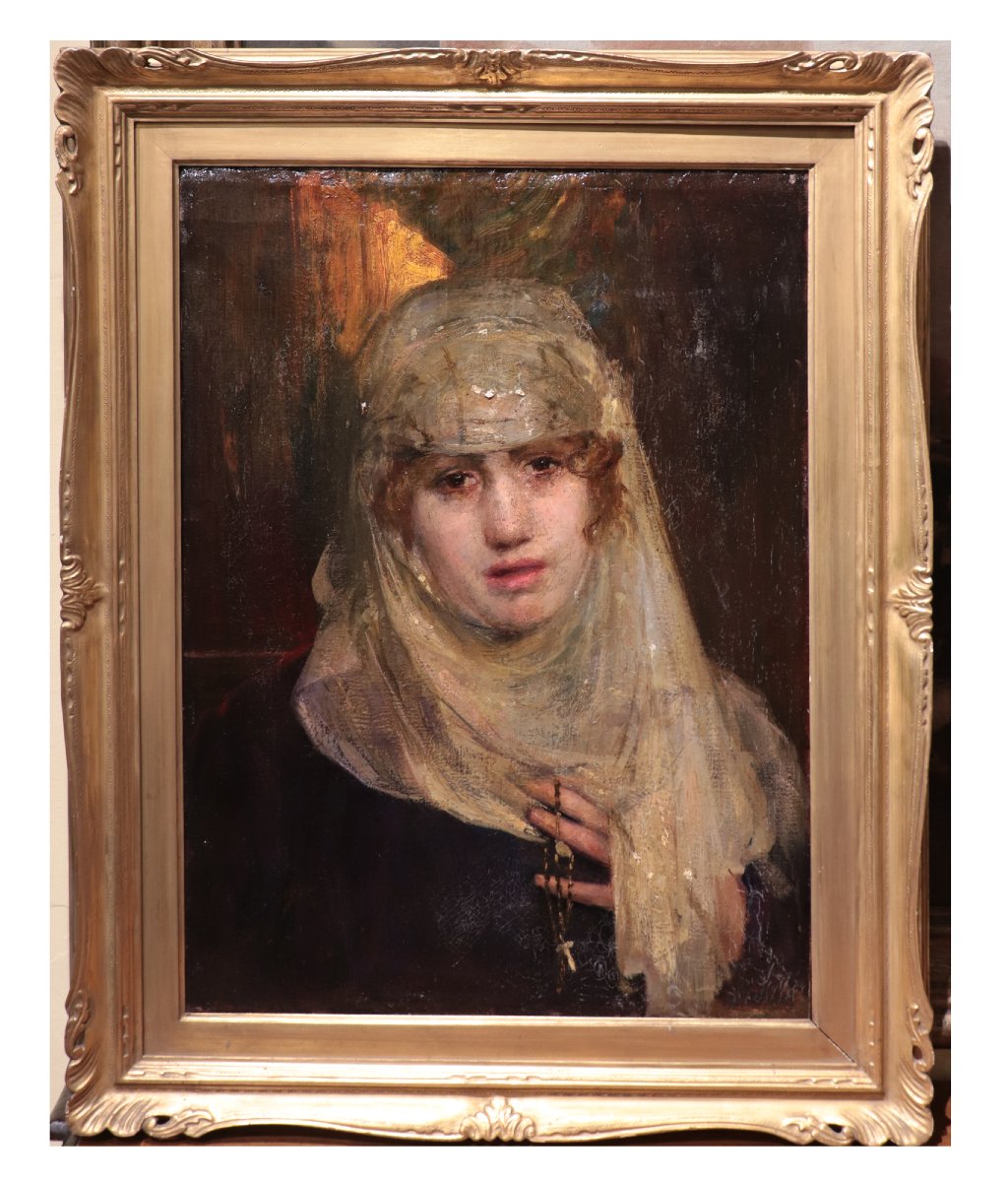Peinture à l'huile : Portrait de dame, Italie, XIXe siècle