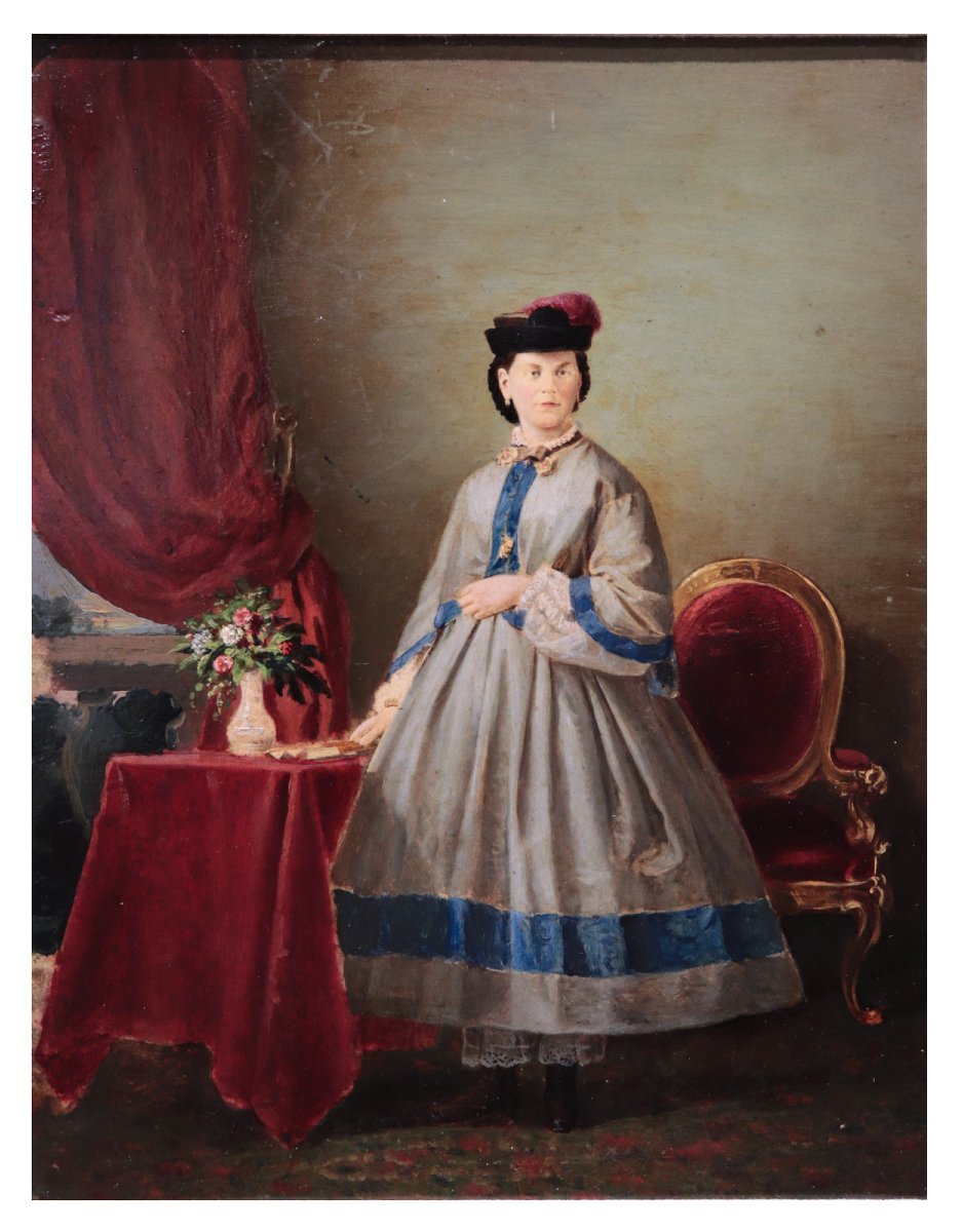 Painting: Portrait Of A Lady, "late 19th Century"-photo-2