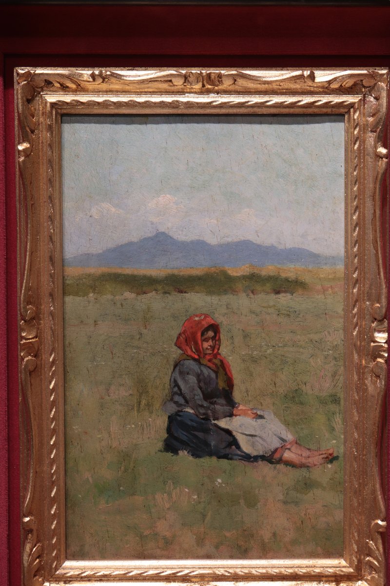Painting From The Macchiaioli School, *peasant Woman*, Tuscany, Early 1900s-photo-3