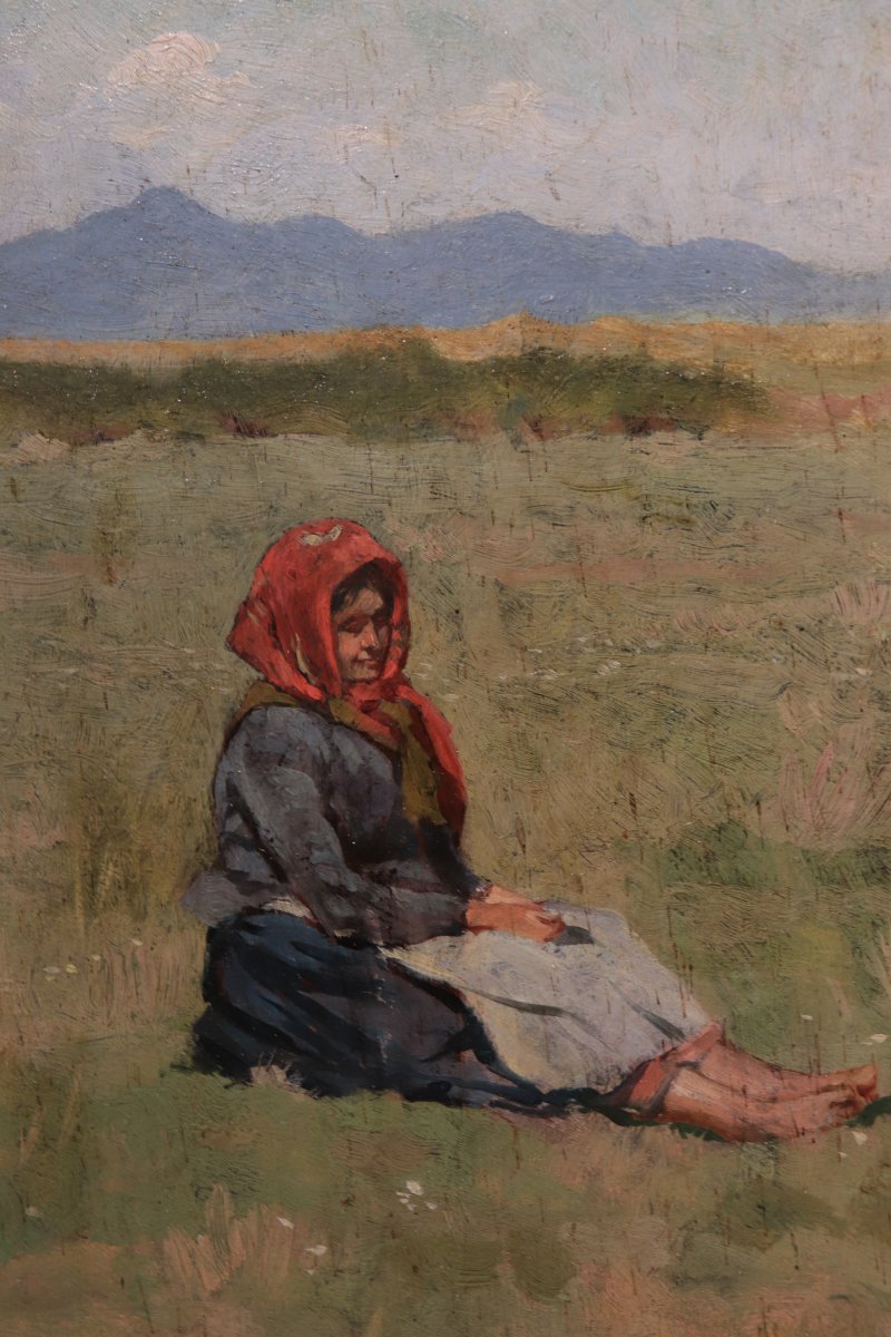 Painting From The Macchiaioli School, *peasant Woman*, Tuscany, Early 1900s-photo-4