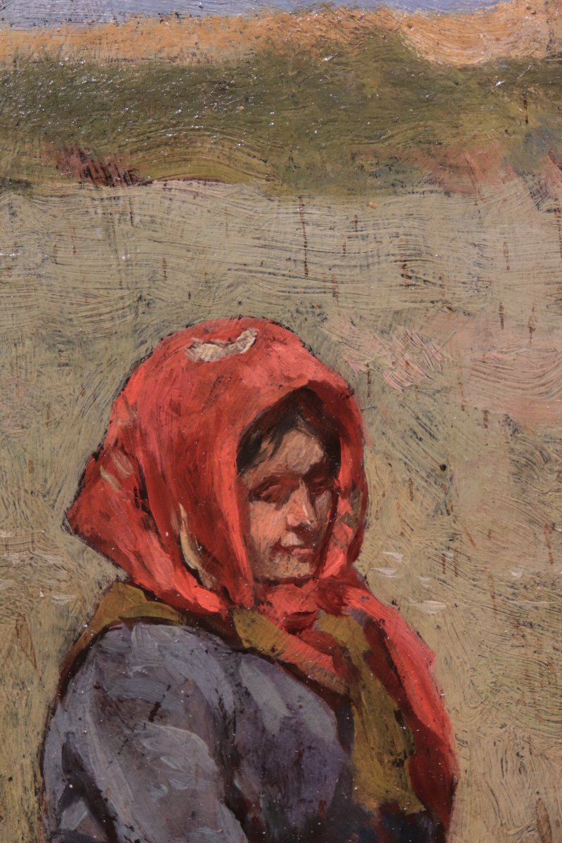 Painting From The Macchiaioli School, *peasant Woman*, Tuscany, Early 1900s-photo-1