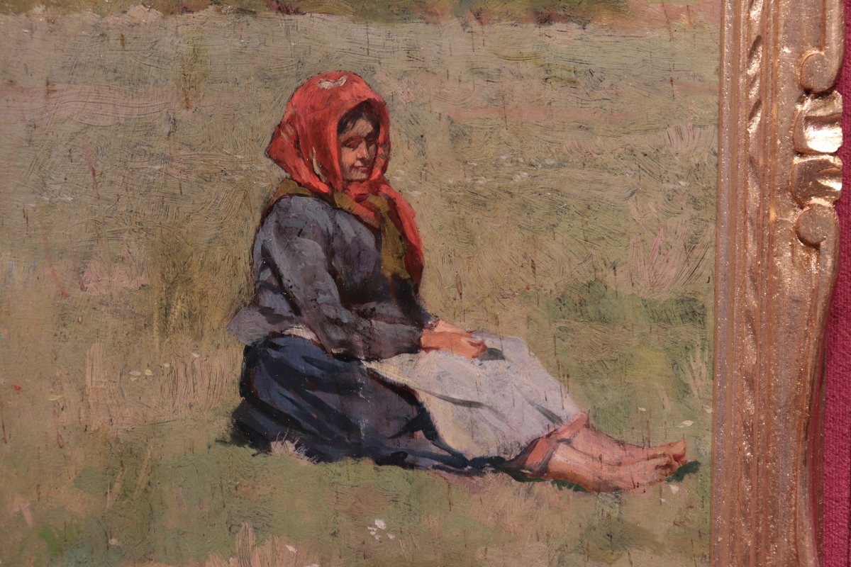 Painting From The Macchiaioli School, *peasant Woman*, Tuscany, Early 1900s-photo-3