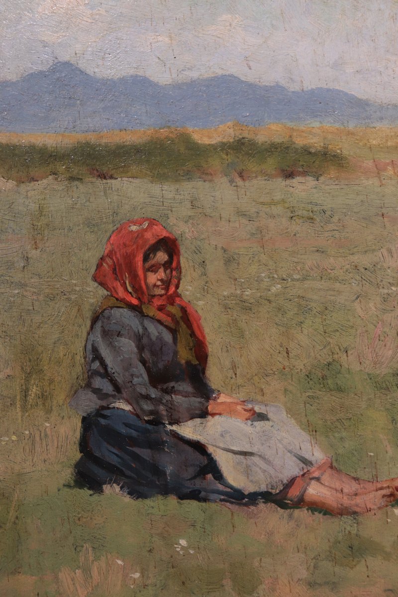 Painting From The Macchiaioli School, *peasant Woman*, Tuscany, Early 1900s-photo-4
