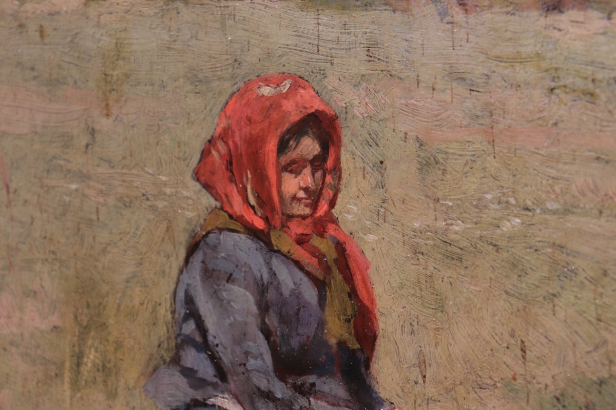 Painting From The Macchiaioli School, *peasant Woman*, Tuscany, Early 1900s-photo-5