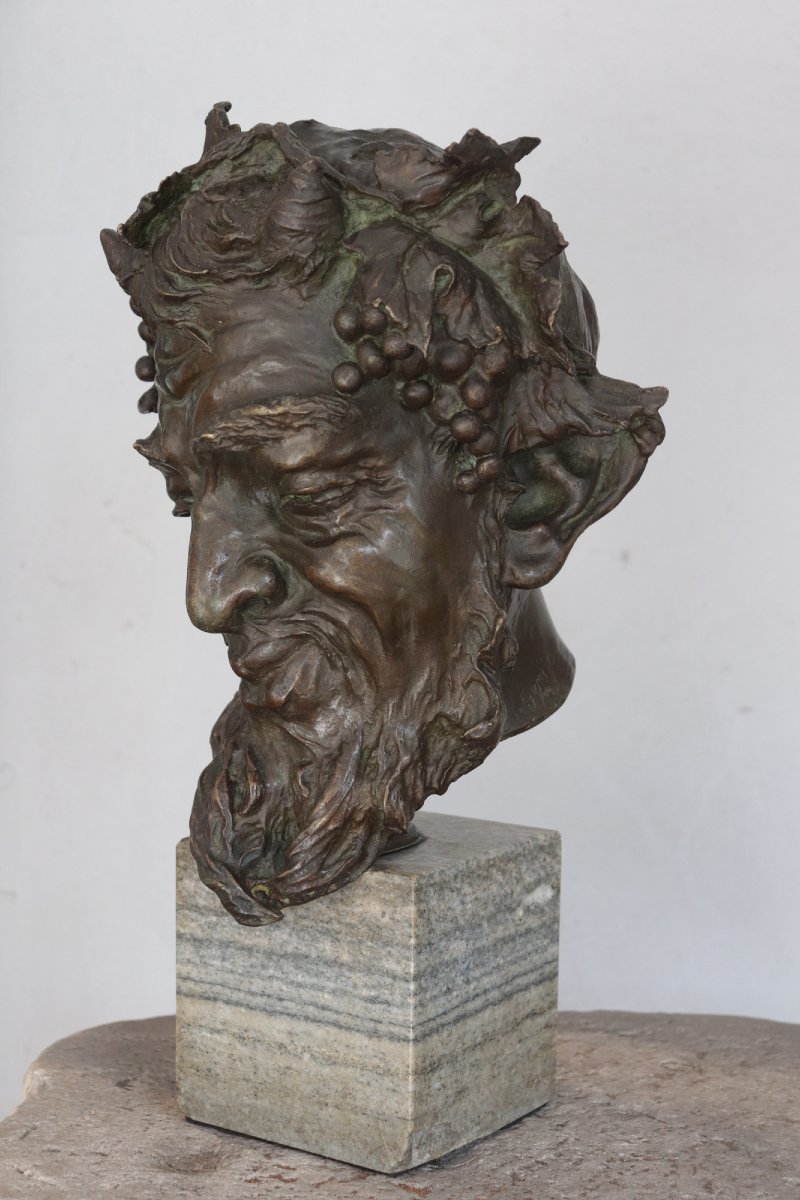 Bronze Sculpture, Head Of Bacchus, 1900s-photo-2
