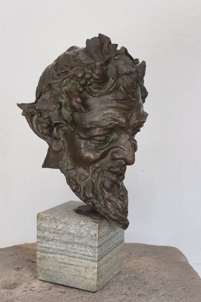 Bronze Sculpture, Head Of Bacchus, 1900s-photo-3