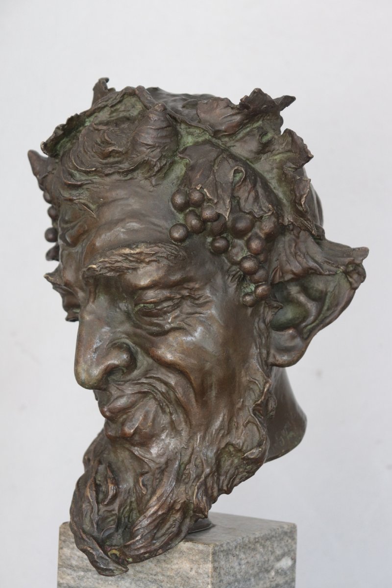 Bronze Sculpture, Head Of Bacchus, 1900s-photo-4