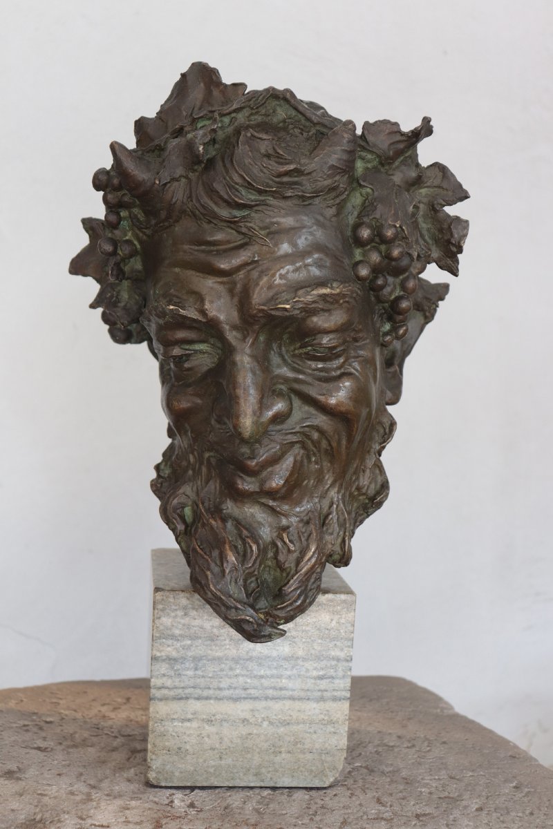Bronze Sculpture, Head Of Bacchus, 1900s