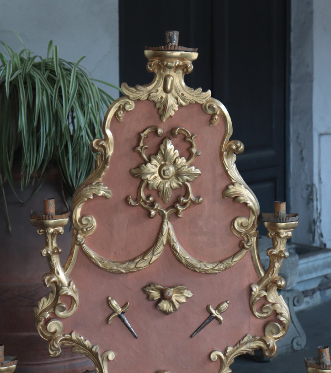 Grand chandelier à 7 lumières en bois doré, XVIIIe siècle-photo-4