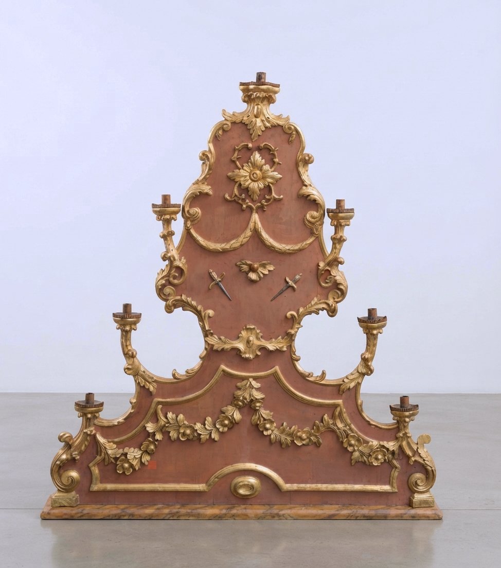 Grand chandelier à 7 lumières en bois doré, XVIIIe siècle