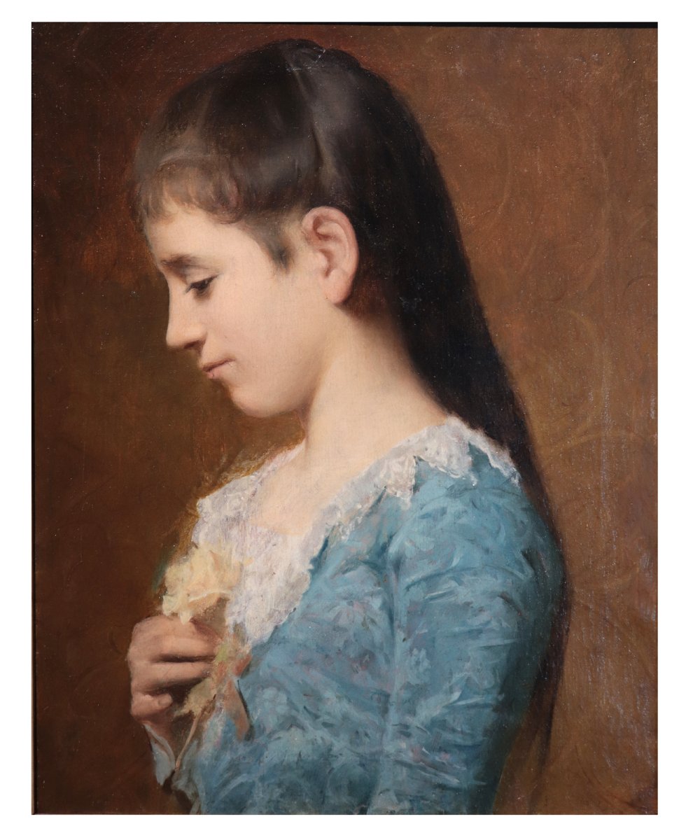 Peinture : Portrait d'une dame, fin du XIXe siècle-photo-2