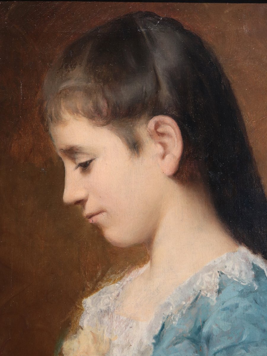 Peinture : Portrait d'une dame, fin du XIXe siècle-photo-3