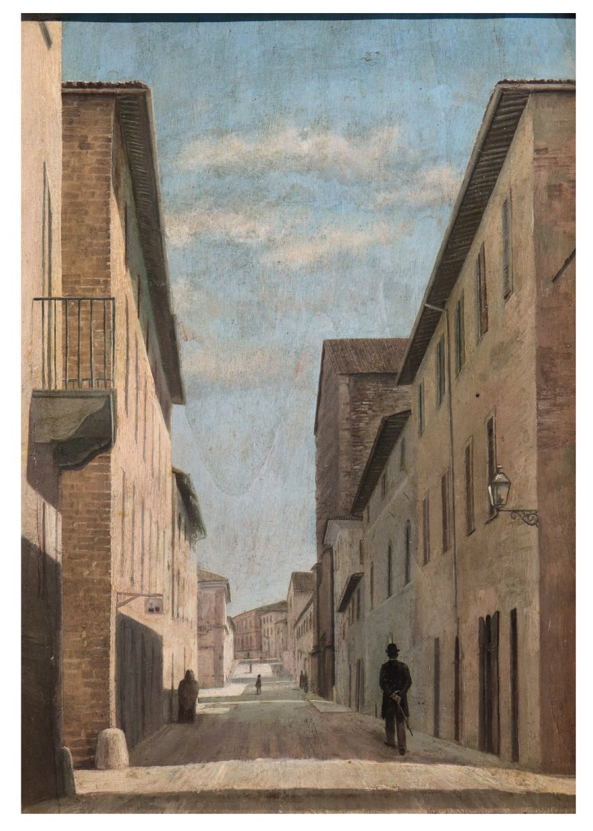 Painting: Cityscape, Tuscany, 20th Century-photo-2