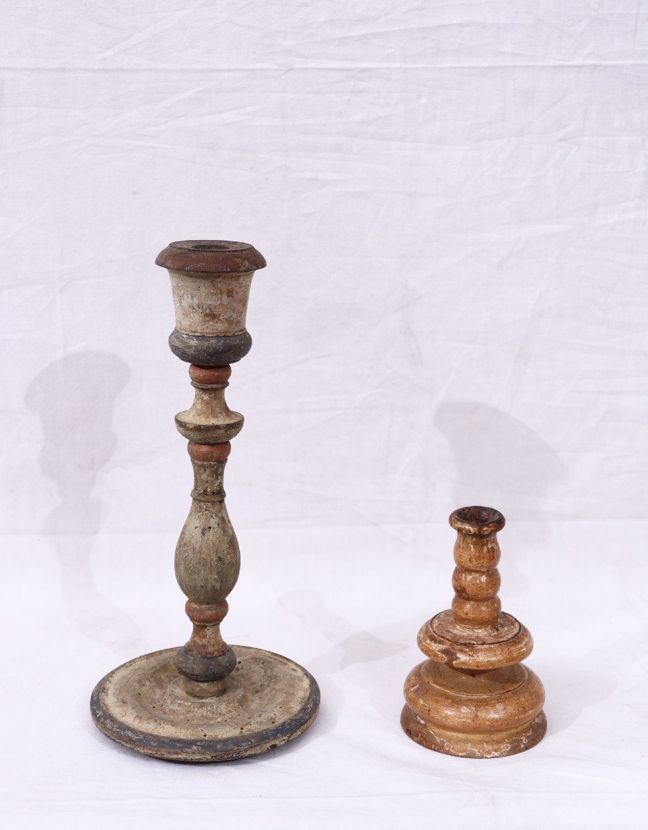 2 Lacquered Candlesticks, Tuscany, 17th Century-photo-2