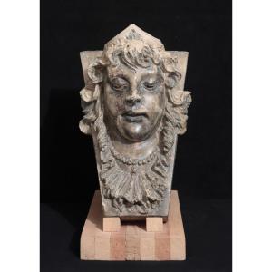 Sculpture En Terre Cuite : Visage, Italie, '600 