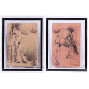 Siccardi Giuseppe ( 1883-1956) - 2 Dessins De "nus Masculins"