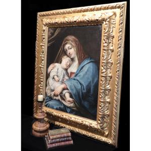 Peintre Flamand : Madone à l'Enfant Endormi, Fin Du 17e Siècle