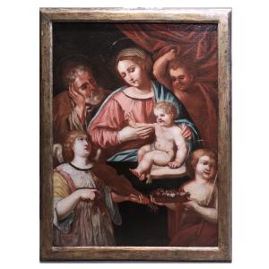 Antique Painting: Holy Family, Italy, 17th Century