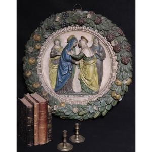 Terracotta High Relief, ‘madonna Of The Visitation’, 19th Century