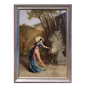 Peinture : Femme en costume, XIXe siècle