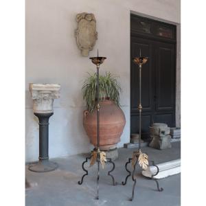 2 Grande Torchère - Chandelier en Fer 18e Siecle