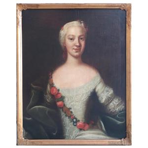 Peinture ancienne : Portrait de dame, Autriche, 18e siècle