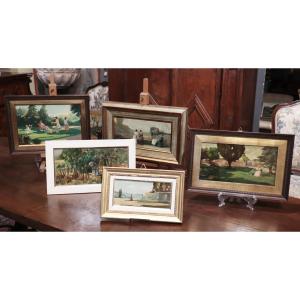 Collection Of 5 Post-macchiaioli Paintings, Tuscany, 20th Century