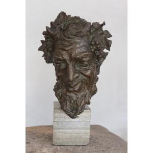 Sculpture en bronze, Tête de Bacchus, XXe siècle